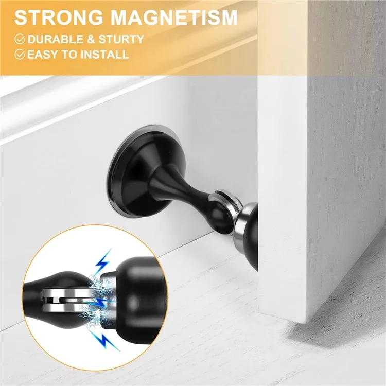 2 Pezzi Fermaporta Magnetico in Acciaio Inox per Porte in Vetro e Legno Assorbitori di Urti - Nero