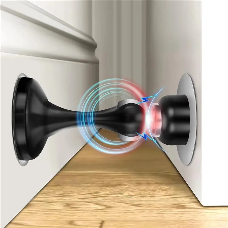 2 Pezzi Fermaporta Magnetico in Acciaio Inox per Porte in Vetro e Legno Assorbitori di Urti - Nero