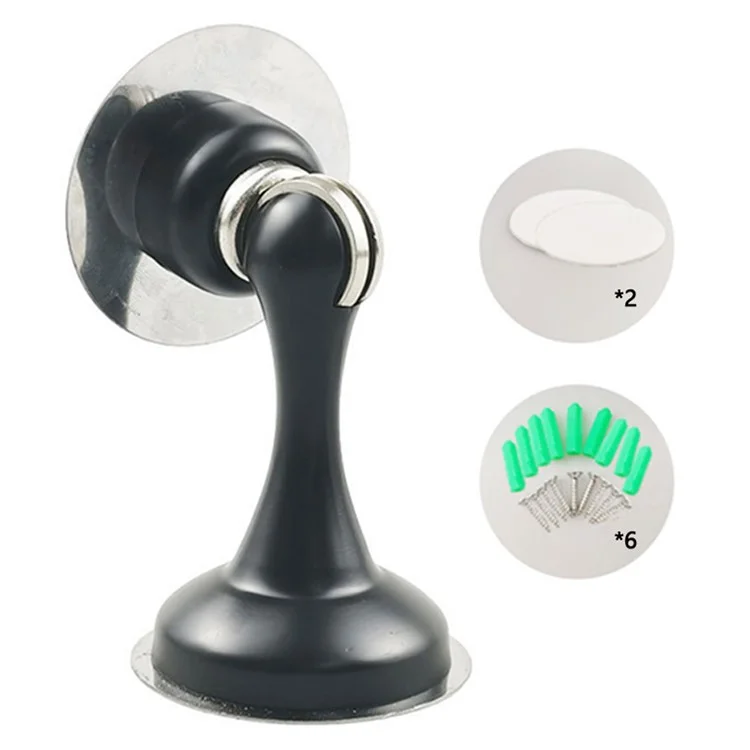 Door Stopper Glass Wooden Doors Magnetic Stainless Steel Doorstop Shock Absorber - Black