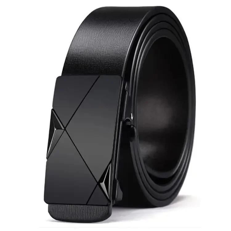 Cinto Social de Couro com Fivela Automática Masculino, Sem Furos, Comprimento 130cm - Preto