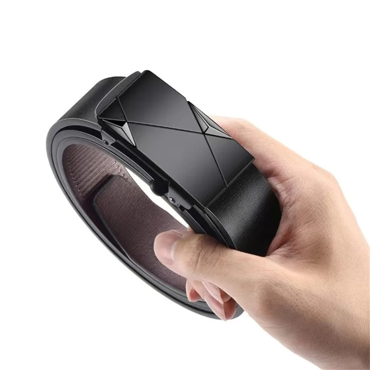 Cinto Social de Couro com Fivela Automática Masculino, Sem Furos, Comprimento 130cm - Preto