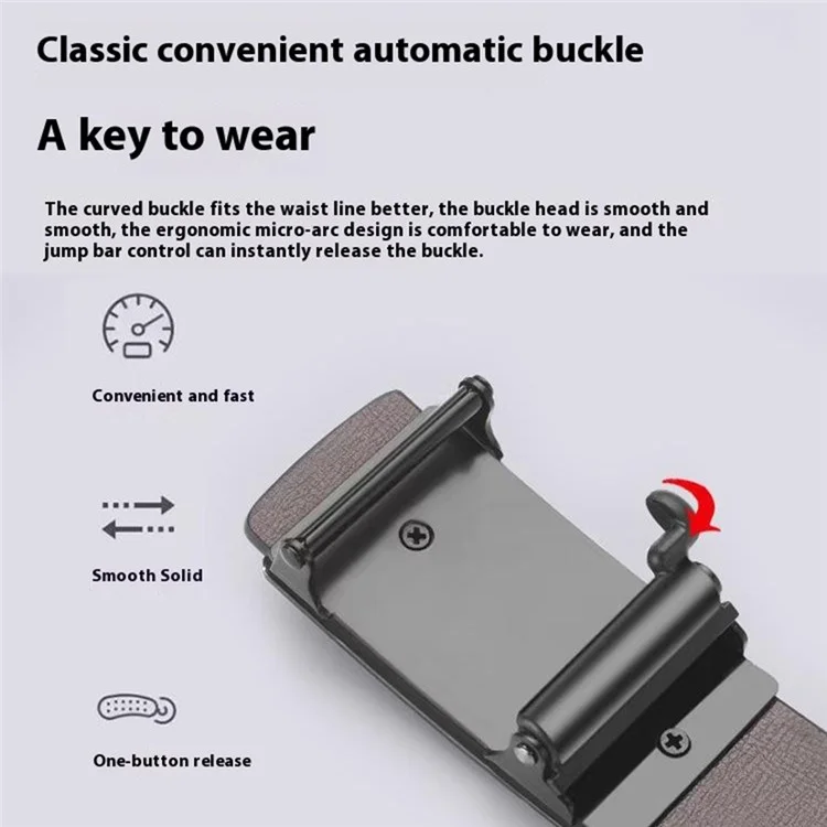 Cinto Social de Couro com Fivela Automática Masculino, Sem Furos, Comprimento 130cm - Preto