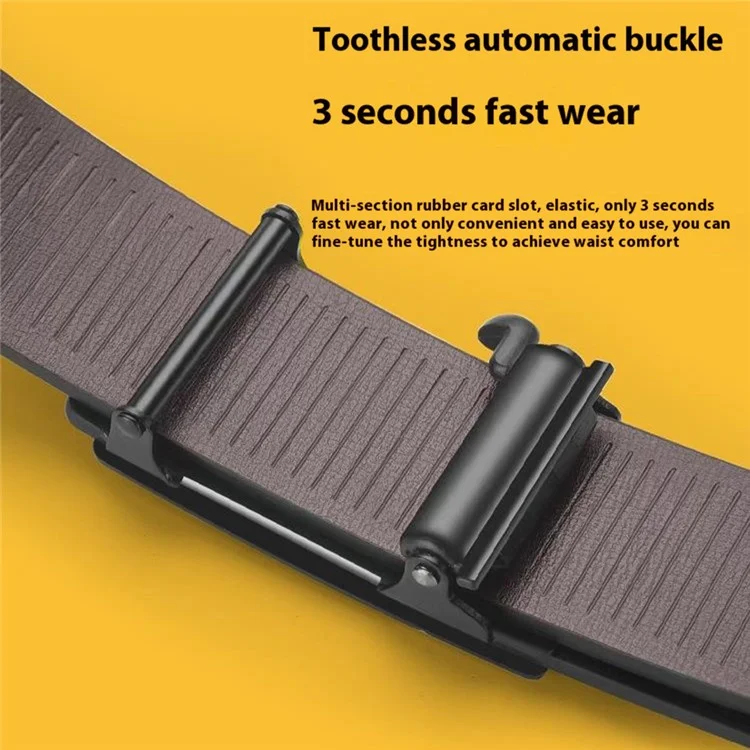 Cinto Social de Couro com Fivela Automática Masculino, Sem Furos, Comprimento 130cm - Preto