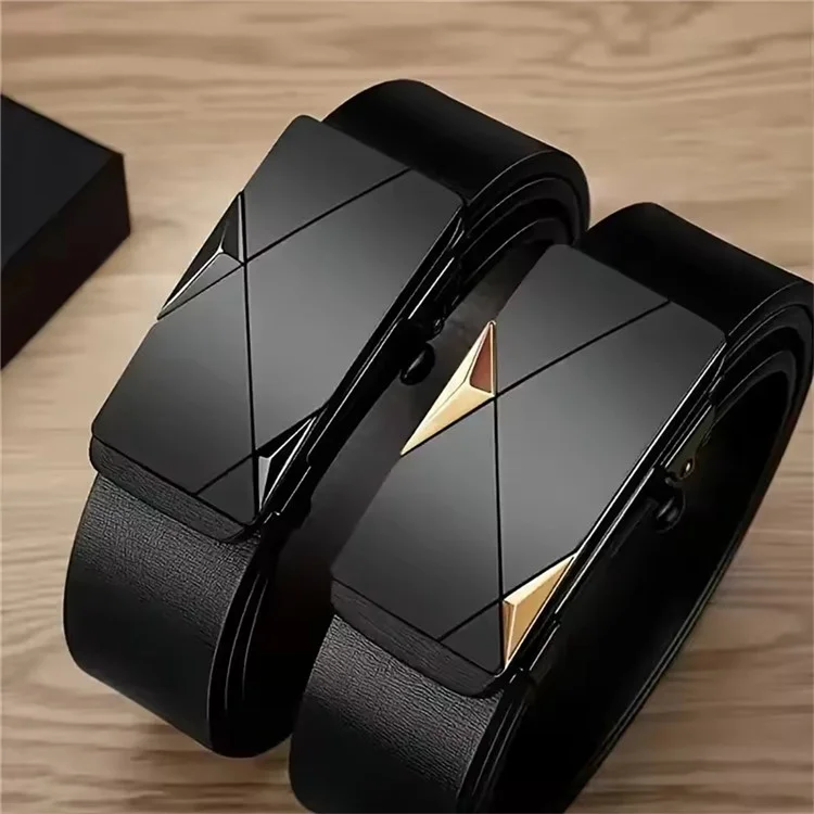 Cinto Social de Couro com Fivela Automática Masculino, Sem Furos, Comprimento 130cm - Preto