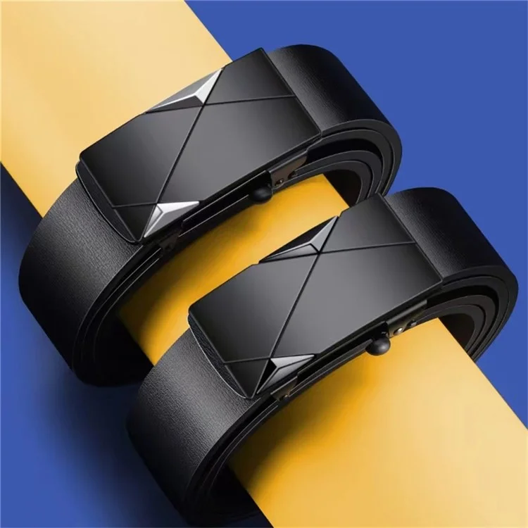 Cinto Social de Couro com Fivela Automática Masculino, Sem Furos, Comprimento 130cm - Preto