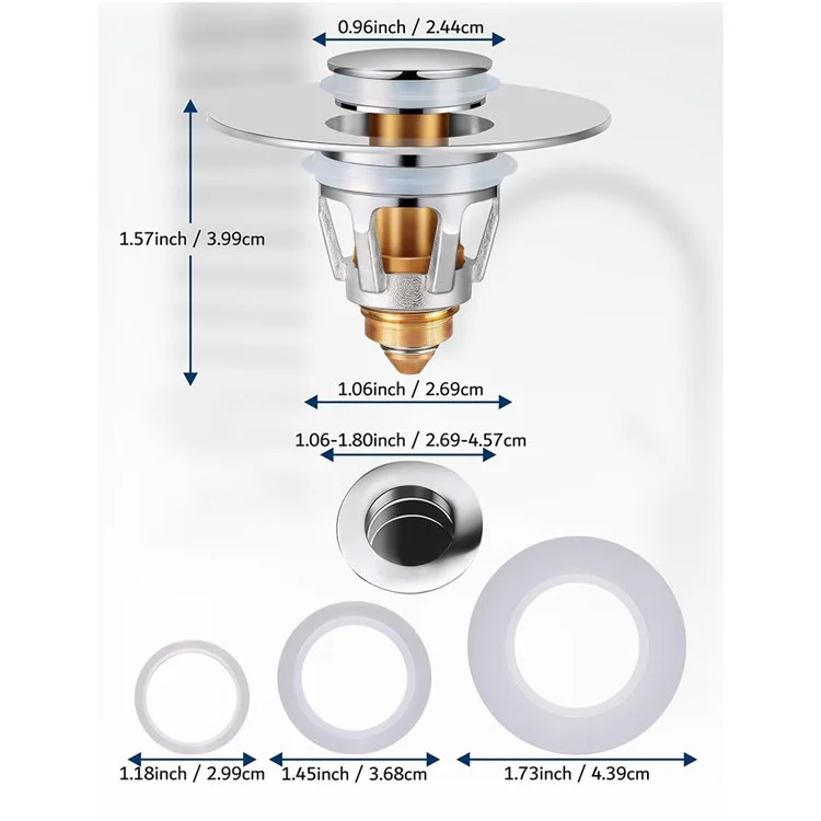Tapón de desagüe para lavabo universal con botón pulsador, diseño antiatasco con recogedor de pelo - Negro mate