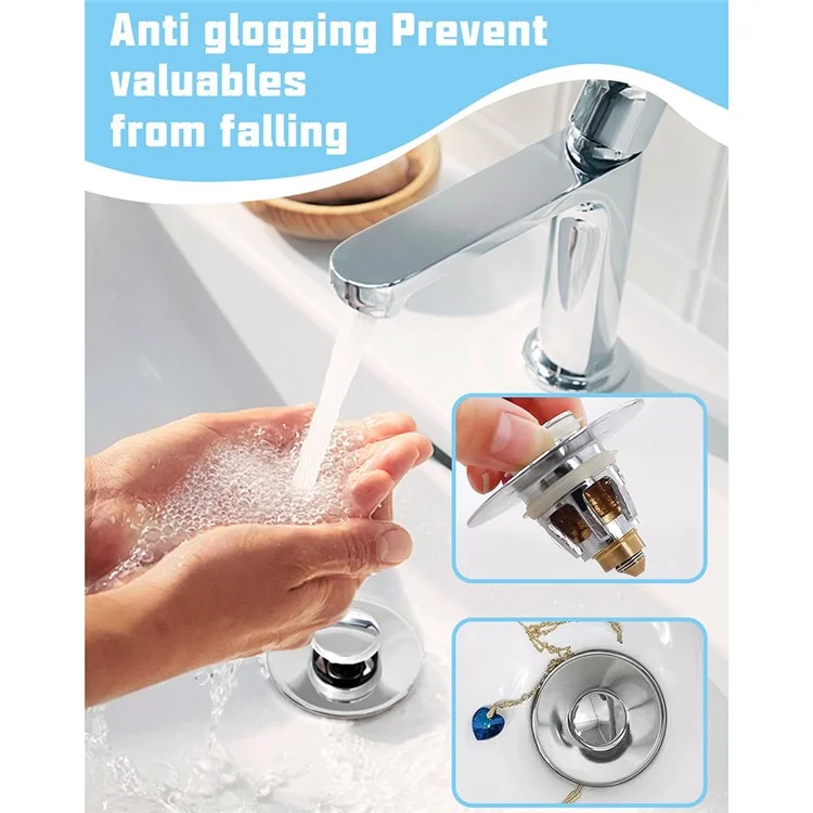 Tapón de desagüe para lavabo universal con botón pulsador, diseño antiatasco con recogedor de pelo - Negro mate
