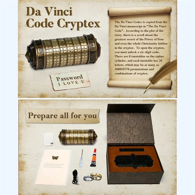 Криптекс игрушка Da Vinci Code Металлический точный пароль Замок Подарок на День Святого Валентина Рождество День Рождения