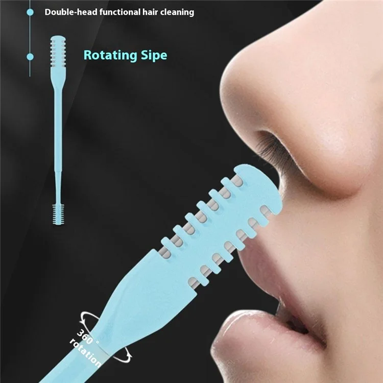 3Pcs Dual Head Nose Hair Trimmer Manual Nasal Cleaner Unisex Portable Nostril Grooming Tool - Sky Blue