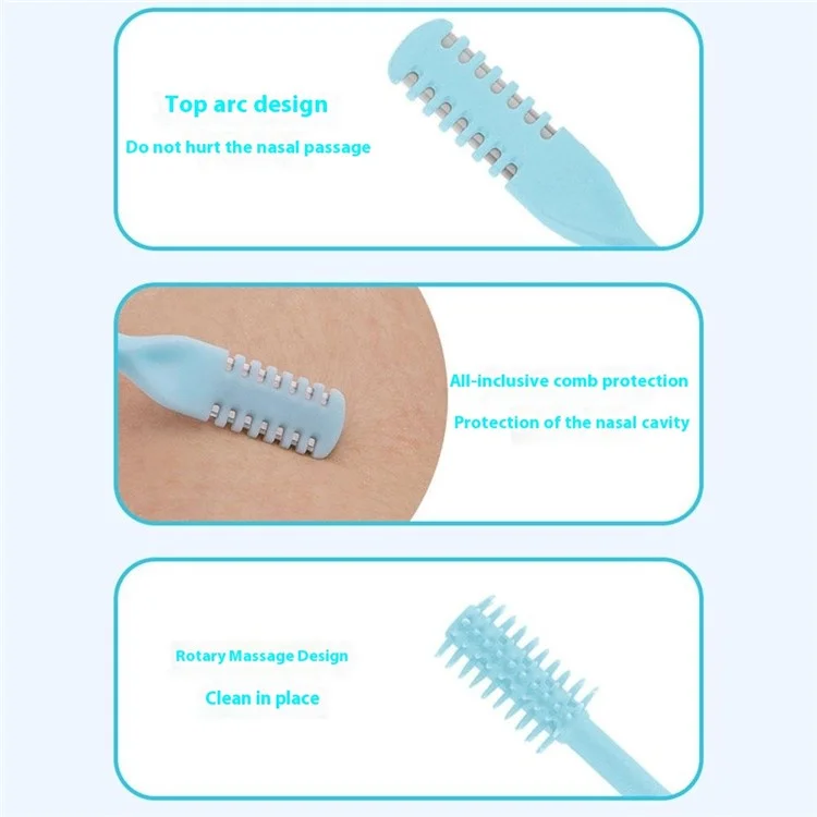 3Pcs Dual Head Nose Hair Trimmer Manual Nasal Cleaner Unisex Portable Nostril Grooming Tool - Sky Blue