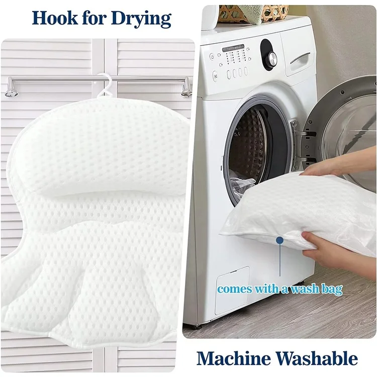Ergonomic 4D Bathtub Pillow Machine Washable Head Shoulder Support Bath Cushion with 6 Suction Cups