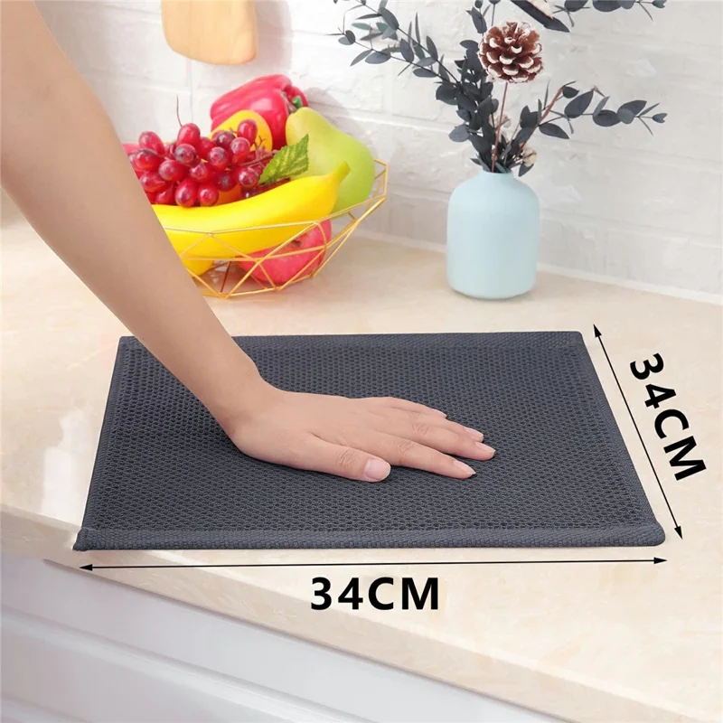 6Pcs 34x34cm Cotton Waffle Weave Kitchen Dish Towels Quick Cleaning Fast Absorbing Rag with Hanging Loop - Green
