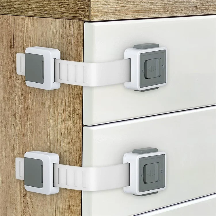 4 Verrous de Sécurité Réglables pour Tiroirs et Meubles - Protection Enfant - Gris