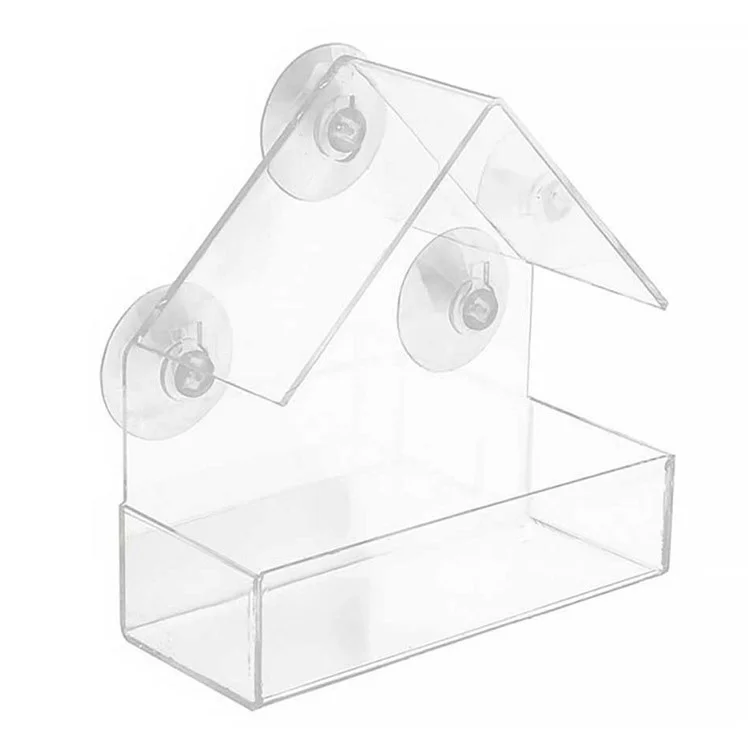 Alimentador de Pássaros de Acrílico Transparente em Formato de Casa com Ventosa para Montagem Externa