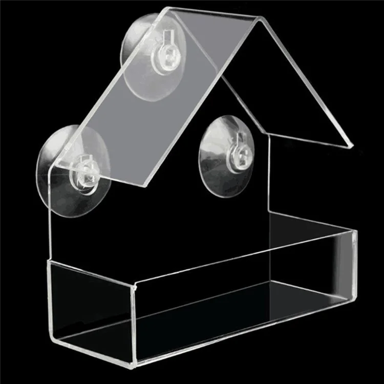 Alimentador de Pássaros de Acrílico Transparente em Formato de Casa com Ventosa para Montagem Externa