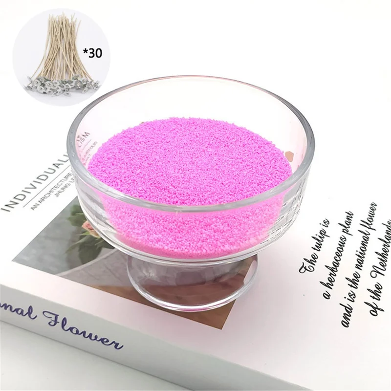 DIY Candle Making Kit 500G Wax Pellets with 30 Braided 8cm Wicks for Candle Crafting Aromatherapy - Pink