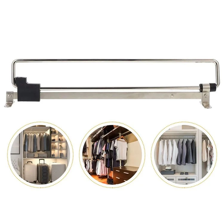 300mm Retractable Clothes Hanger Rod for Closet Wardrobe Heavy Duty Pull Out Hanging Rail - Black