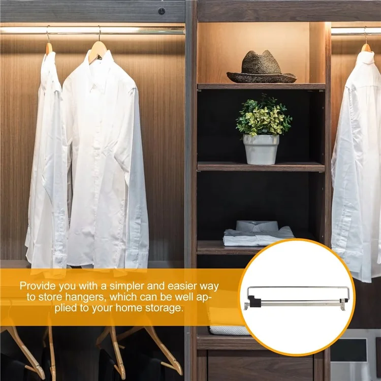 300mm Retractable Clothes Hanger Rod for Closet Wardrobe Heavy Duty Pull Out Hanging Rail - Black