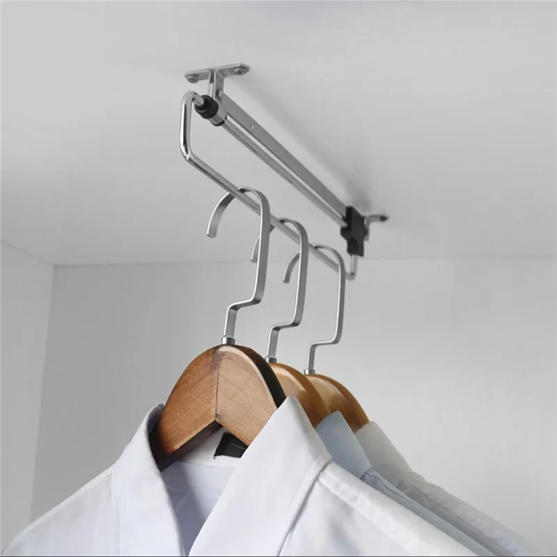 450mm Retractable Clothes Hanger Rod for Closet Wardrobe Heavy Duty Pull Out Hanging Rail - Black