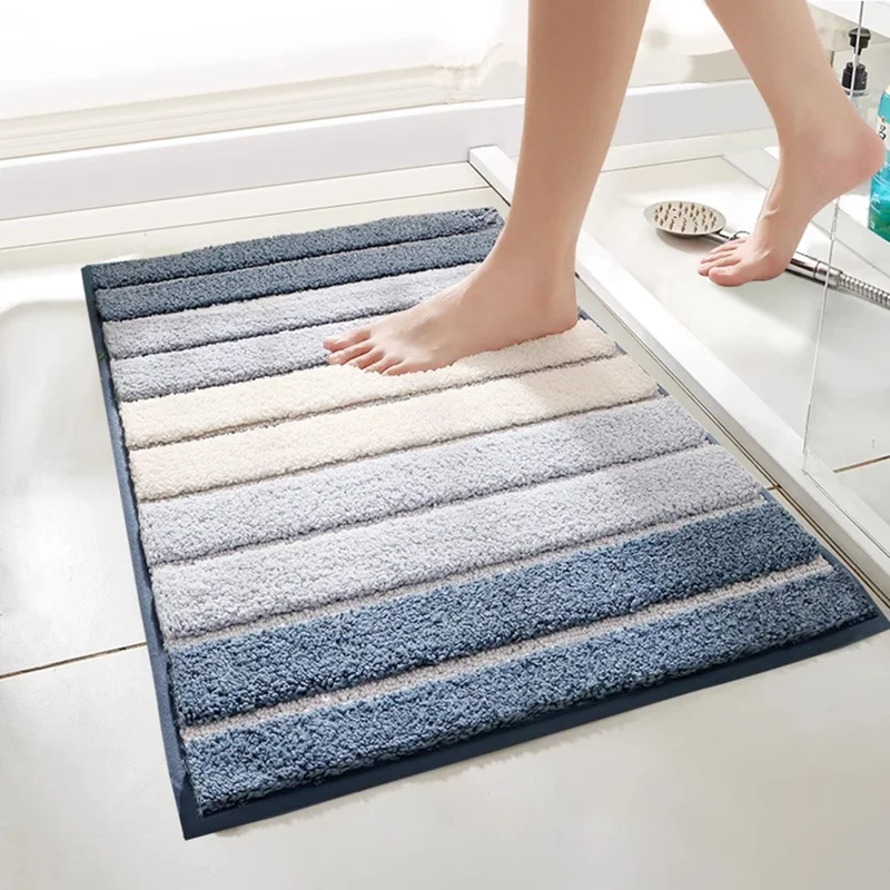 45 x 120cm Gradient Striped Water Absorbent Doormat Flocked Fiber Non Slip Bathroom Rug - Camel