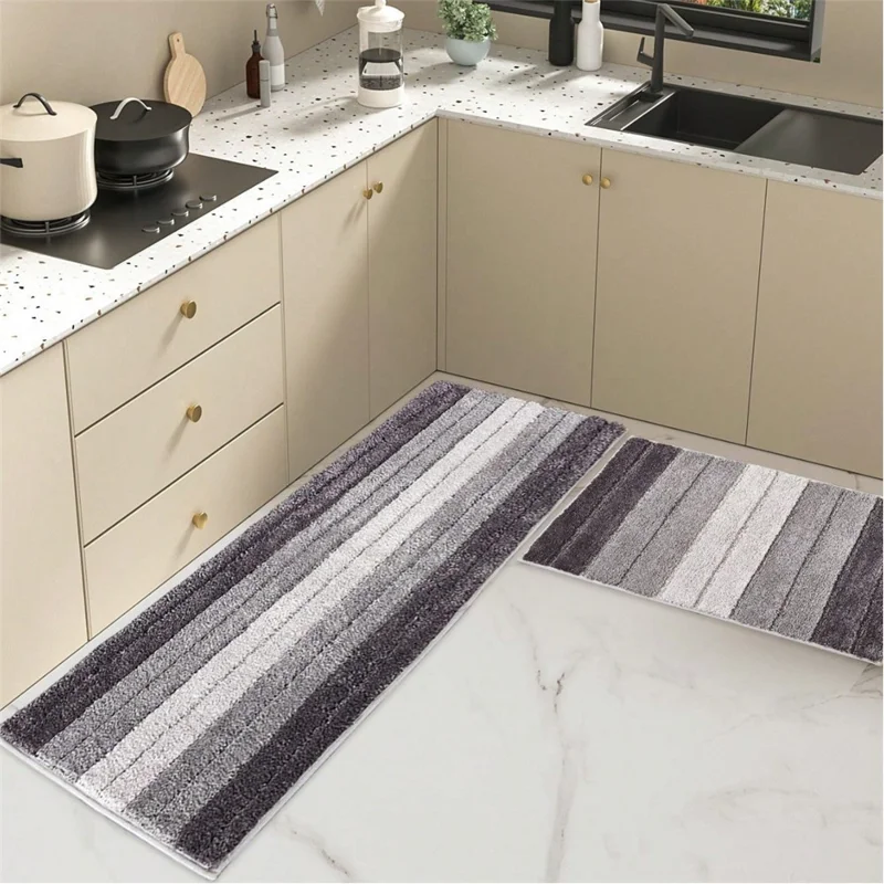 45 x 120cm Gradient Striped Water Absorbent Doormat Flocked Fiber Non Slip Bathroom Rug - Camel