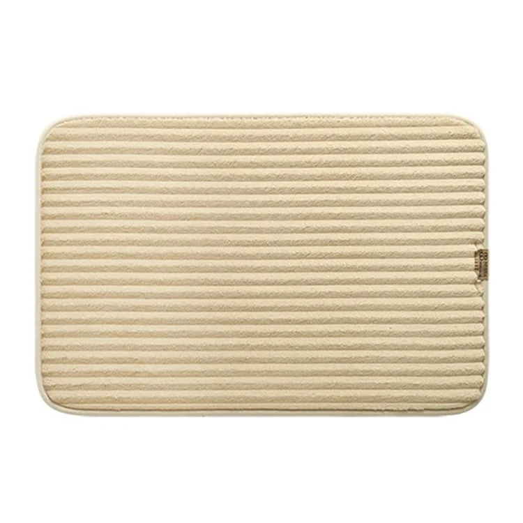 40 x 60cm Striped Solid Color Bathroom Absorbent Mat Non Slip Flannel Doormat for Entrance - Beige