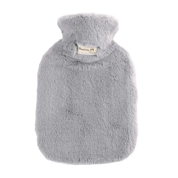 1000ML Refillable Hot Water Bag with Removeable Plush Cover Winter Hand Feet Warmer Water Bottle - Light Grey