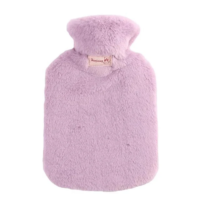 1000ML Refillable Hot Water Bag with Removeable Plush Cover Winter Hand Feet Warmer Water Bottle - Purple