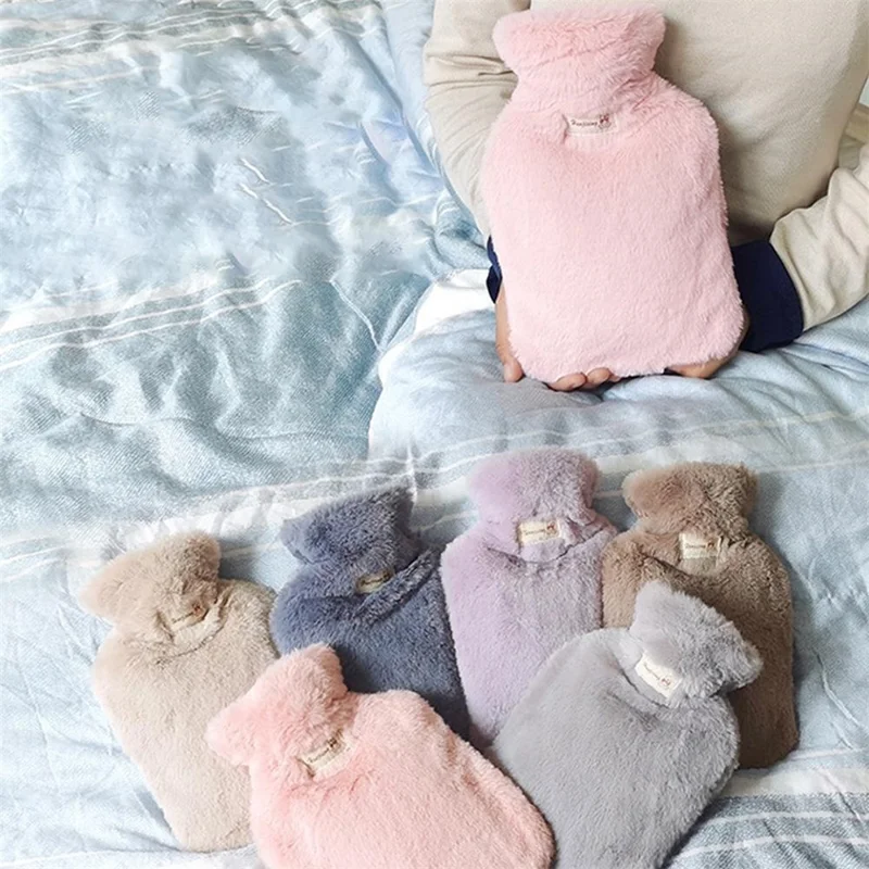 1000ML Refillable Hot Water Bag with Removeable Plush Cover Winter Hand Feet Warmer Water Bottle - Purple