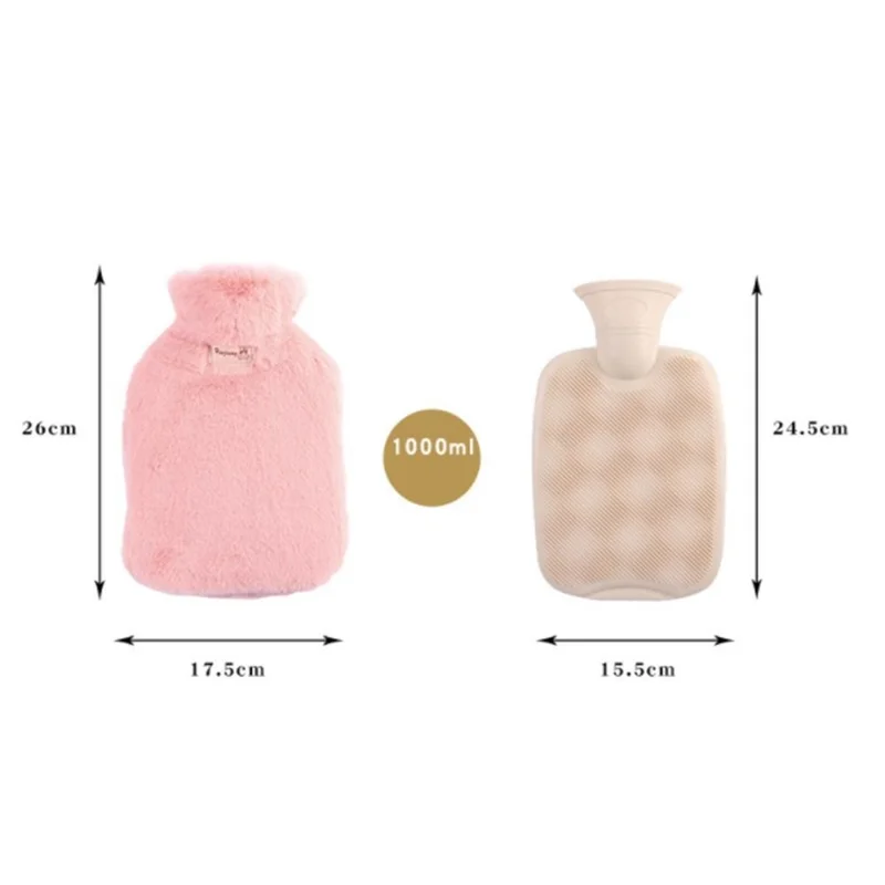 1000ML Refillable Hot Water Bag with Removeable Plush Cover Winter Hand Feet Warmer Water Bottle - Purple