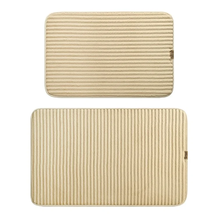 2Pcs / Set Striped Solid Color Bathroom Absorbent Mat Non Slip Flannel Doormat for Entrance, 40x60cm + 50x80cm - Beige