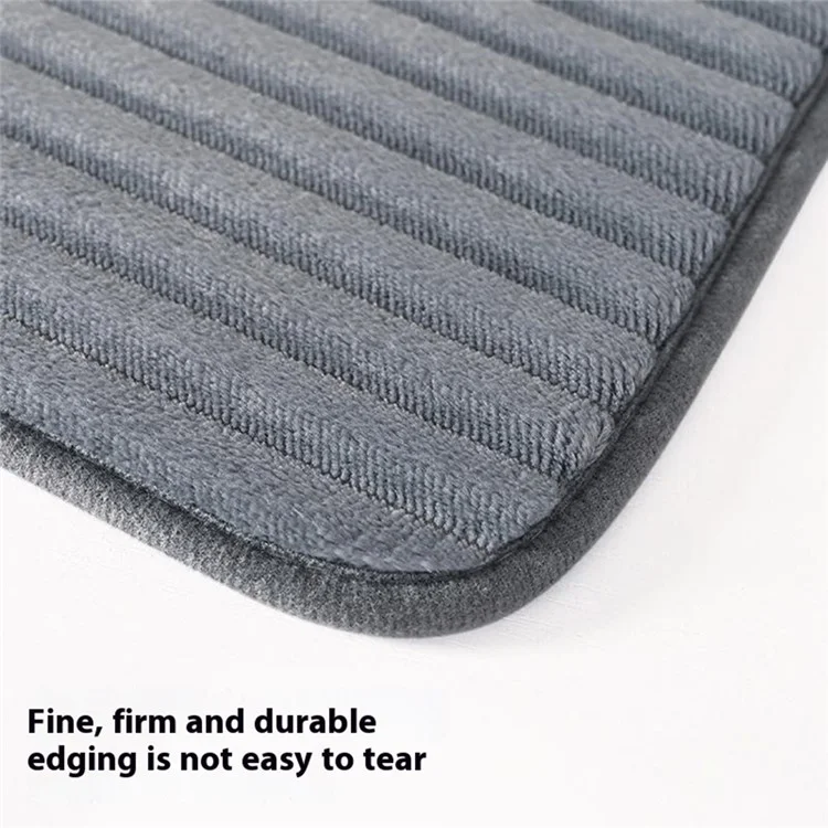 2Pcs / Set Striped Solid Color Bathroom Absorbent Mat Non Slip Flannel Doormat for Entrance, 40x60cm + 50x80cm - Beige
