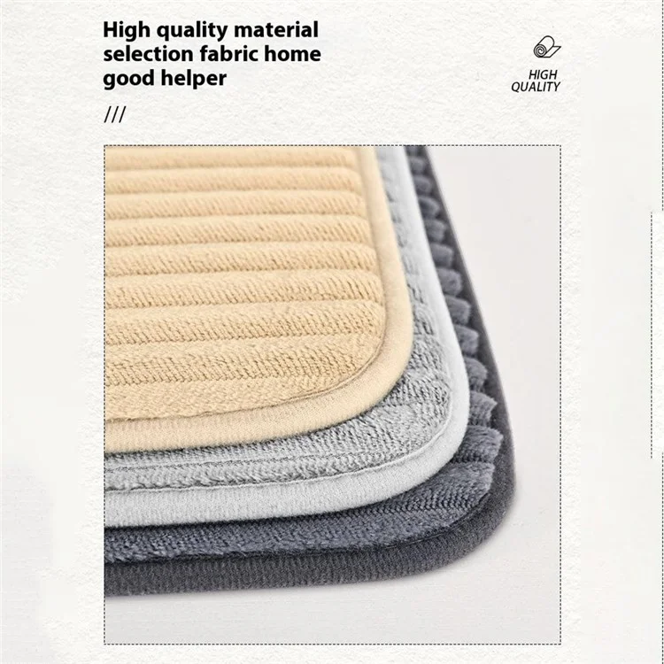 2Pcs / Set Striped Solid Color Bathroom Absorbent Mat Non Slip Flannel Doormat for Entrance, 40x60cm + 50x80cm - Beige