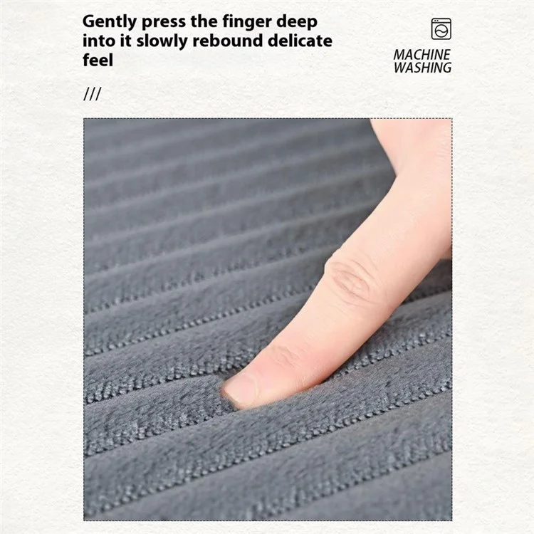 2Pcs / Set Striped Solid Color Bathroom Absorbent Mat Non Slip Flannel Doormat for Entrance, 40x60cm + 50x80cm - Beige