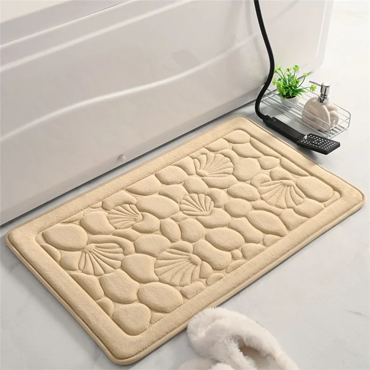 Tappetino da bagno 3D in pile di corallo goffrato da 50 x 80 cm, con imbottitura in memory foam, antiscivolo - Color Khaki
