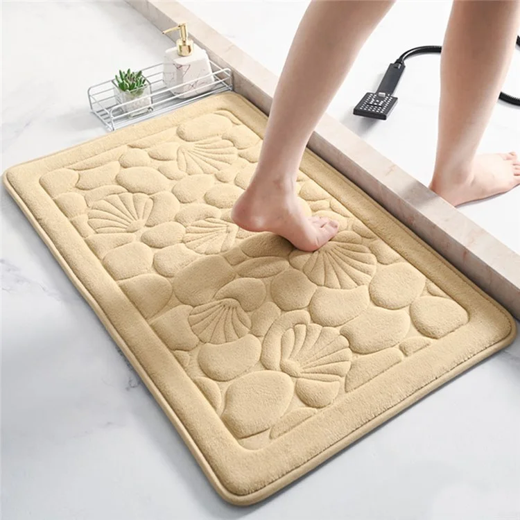 Tappetino da bagno 3D in pile di corallo goffrato da 50 x 80 cm, con imbottitura in memory foam, antiscivolo - Color Khaki