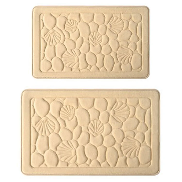 2Pcs / Set 3D Embossed Coral Fleece Absorbent Bath Mat Non Slip Entrance Doormat, 40x60cm + 50x80cm - Khaki