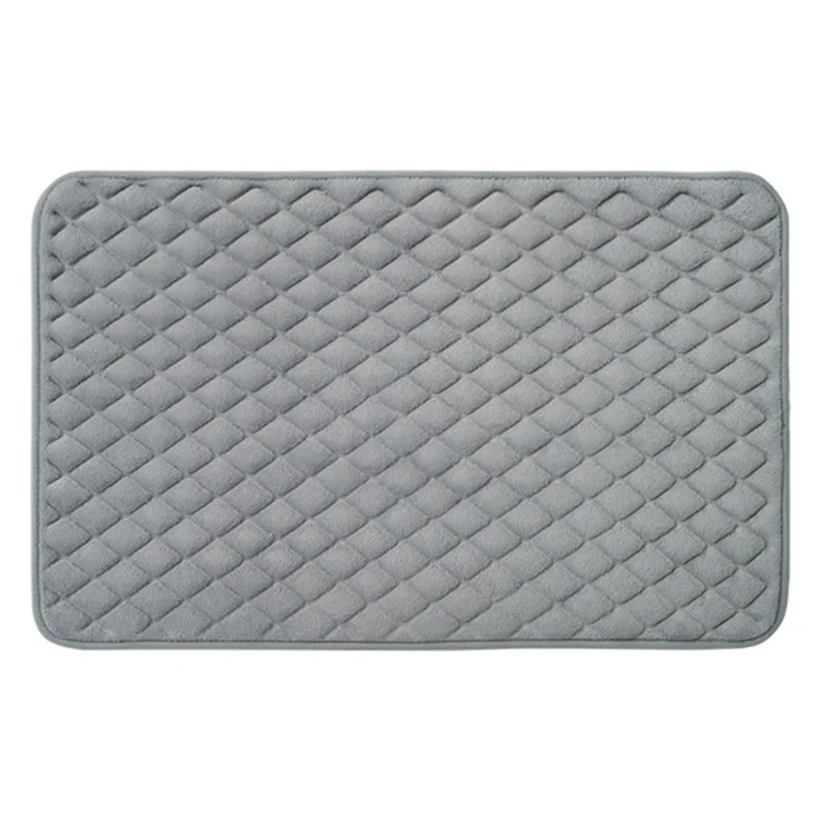 50 x 80cm Coral Fleece Entrance Mat Rhombus Embossed Memory Foam Lining Non Slip Bathroom Rug - Grey