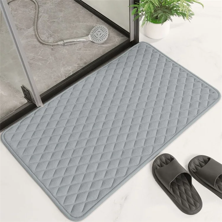 50 x 80cm Coral Fleece Entrance Mat Rhombus Embossed Memory Foam Lining Non Slip Bathroom Rug - Grey