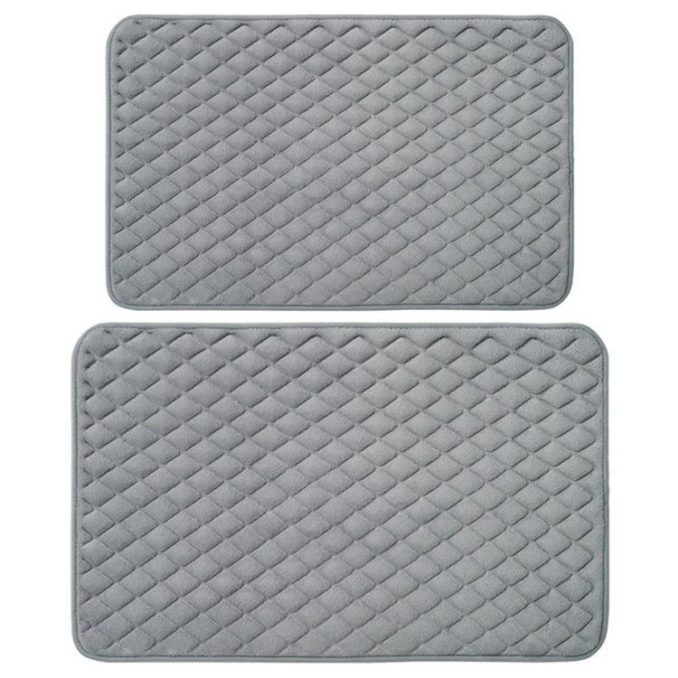Juego de 2 Alfombras de Entrada de Felpa de Coral con Diseño de Rombos en Relieve, Antideslizantes para Baño, 40x60cm + 50x80cm - Gris