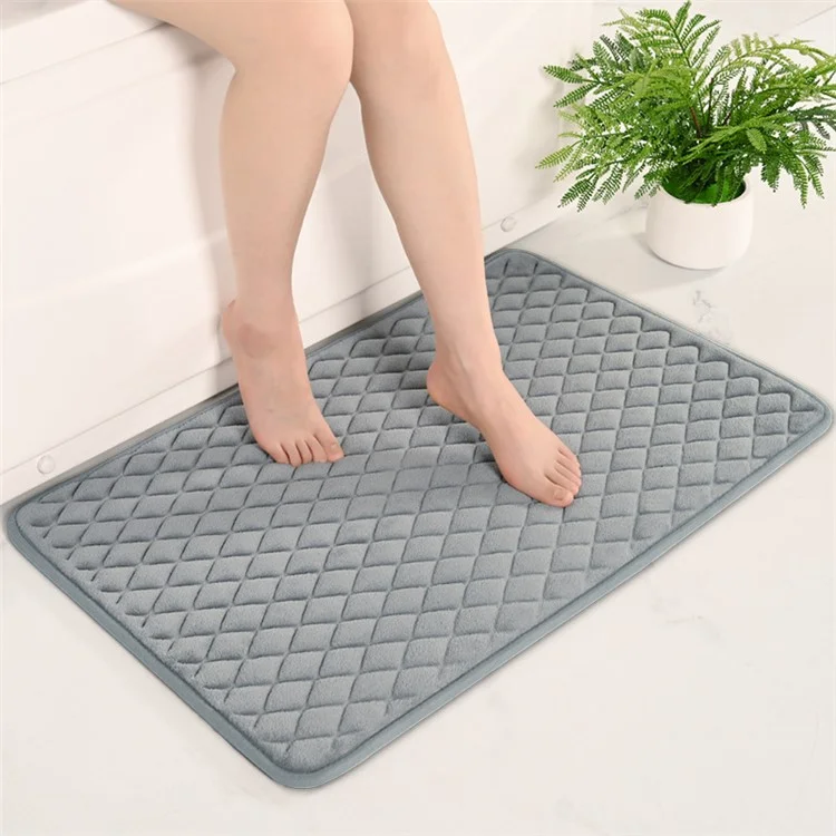 Juego de 2 Alfombras de Entrada de Felpa de Coral con Diseño de Rombos en Relieve, Antideslizantes para Baño, 40x60cm + 50x80cm - Gris