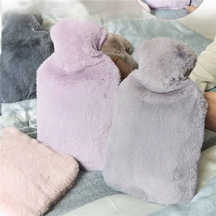 2000ML Fluffy Cover Hot Water Bag Winter Hand Feet Warmer Refillable Water Bottle - Light Coffee