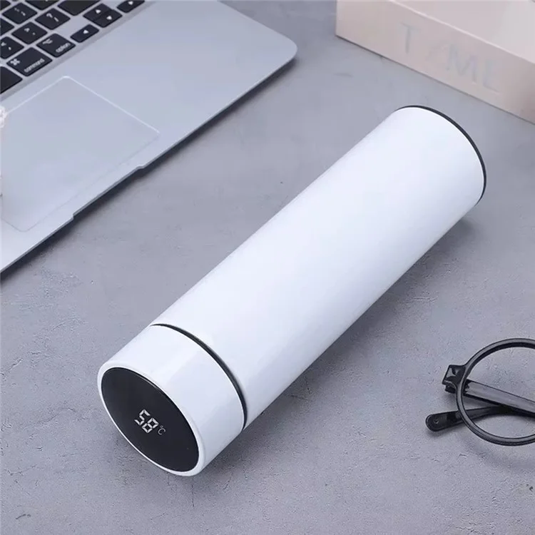 500ML Smart Temperature Display Water Bottle Double Wall Vacuum Insulated Cup Stainless Steel - White
