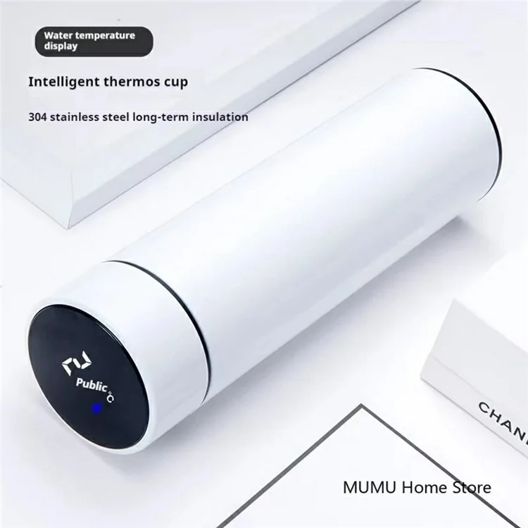 500ML Smart Temperature Display Water Bottle Double Wall Vacuum Insulated Cup Stainless Steel - White