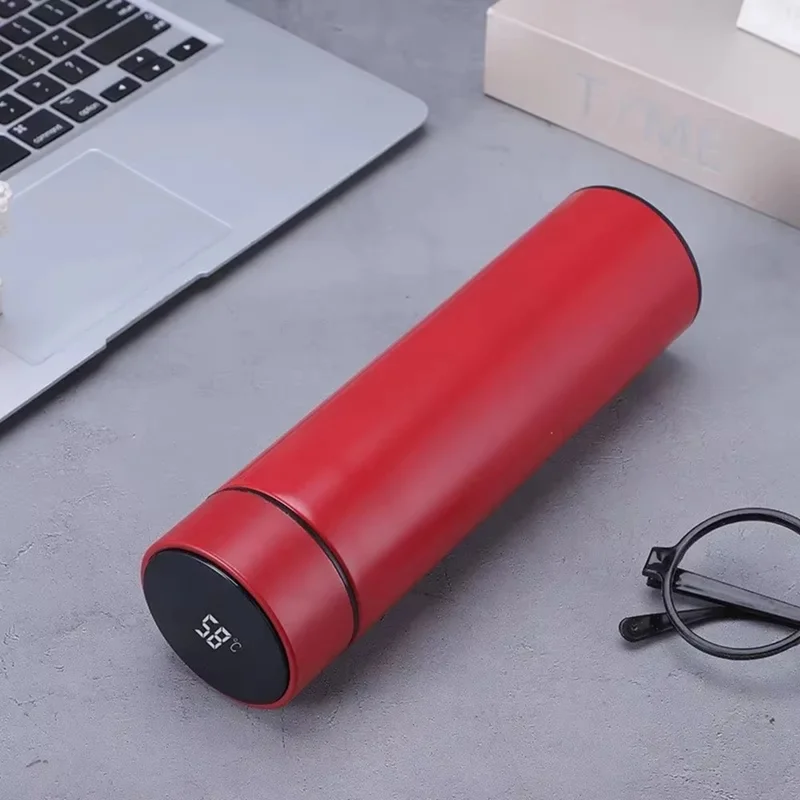 500ML Smart Temperature Display Water Bottle Double Wall Vacuum Insulated Cup Stainless Steel - Red