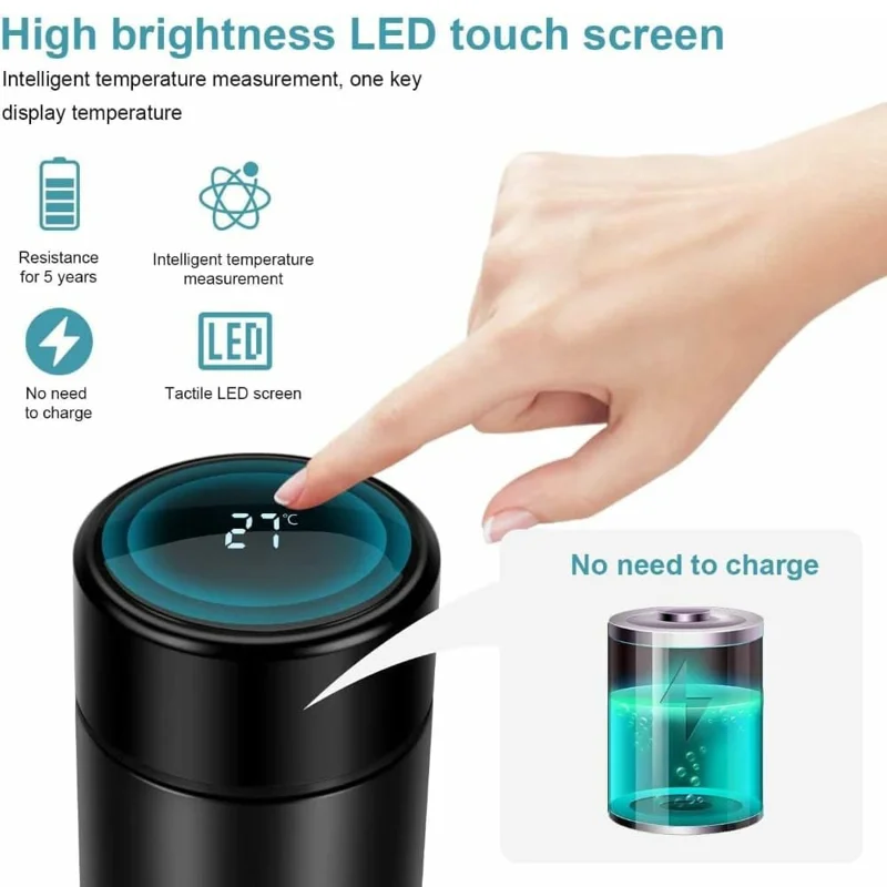 500ML Smart Temperature Display Water Bottle Double Wall Vacuum Insulated Cup Stainless Steel - Red