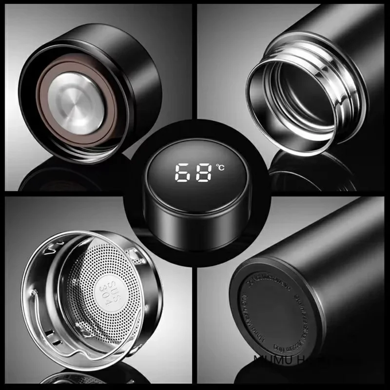 500ML Smart Temperature Display Water Bottle Double Wall Vacuum Insulated Cup Stainless Steel - Red