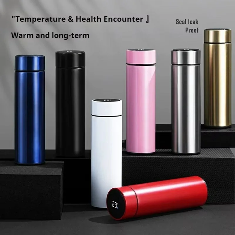 500ML Smart Temperature Display Water Bottle Double Wall Vacuum Insulated Cup Stainless Steel - Blue
