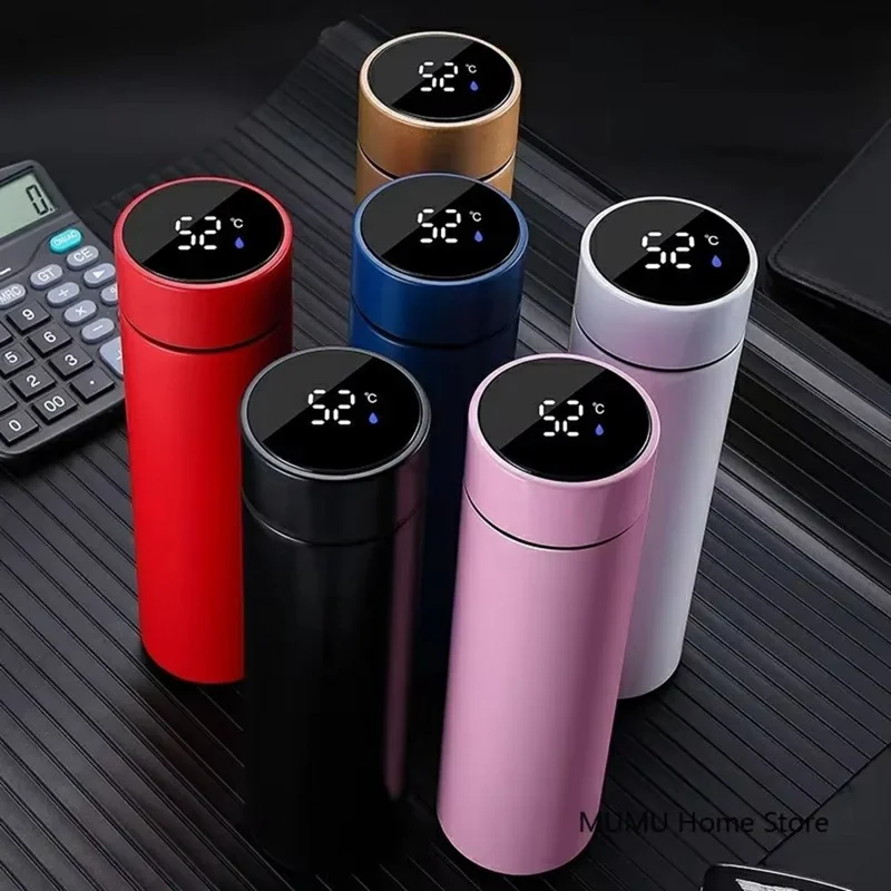 500ML Smart Temperature Display Water Bottle Double Wall Vacuum Insulated Cup Stainless Steel - Blue