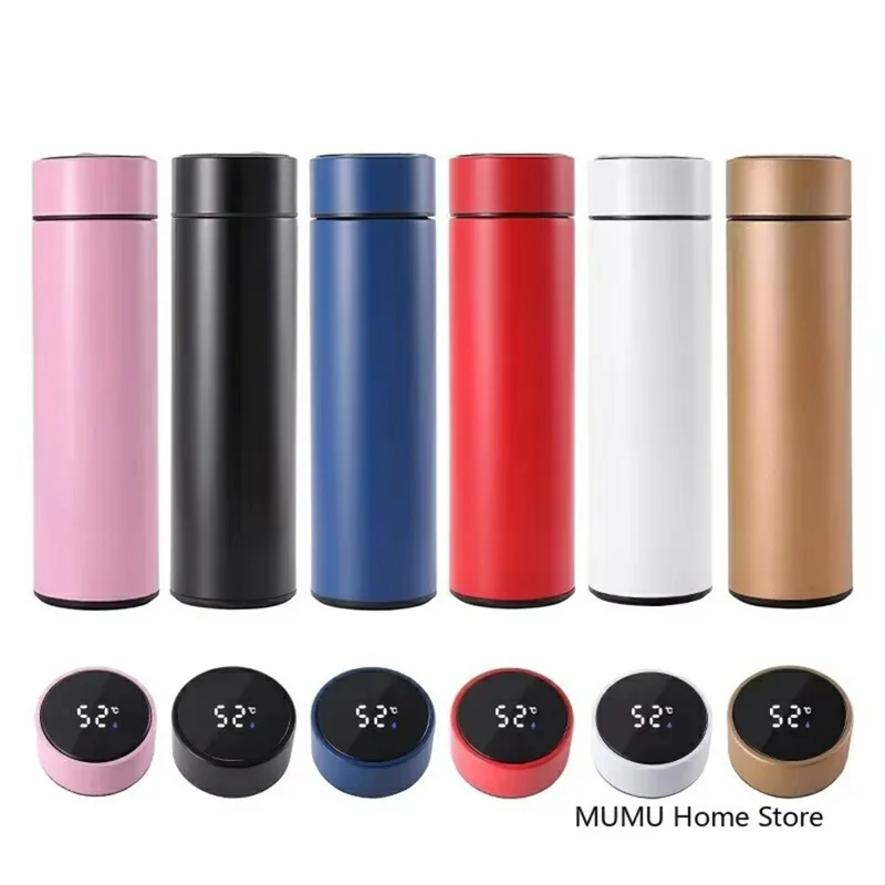 500ML Smart Temperature Display Water Bottle Double Wall Vacuum Insulated Cup Stainless Steel - Blue